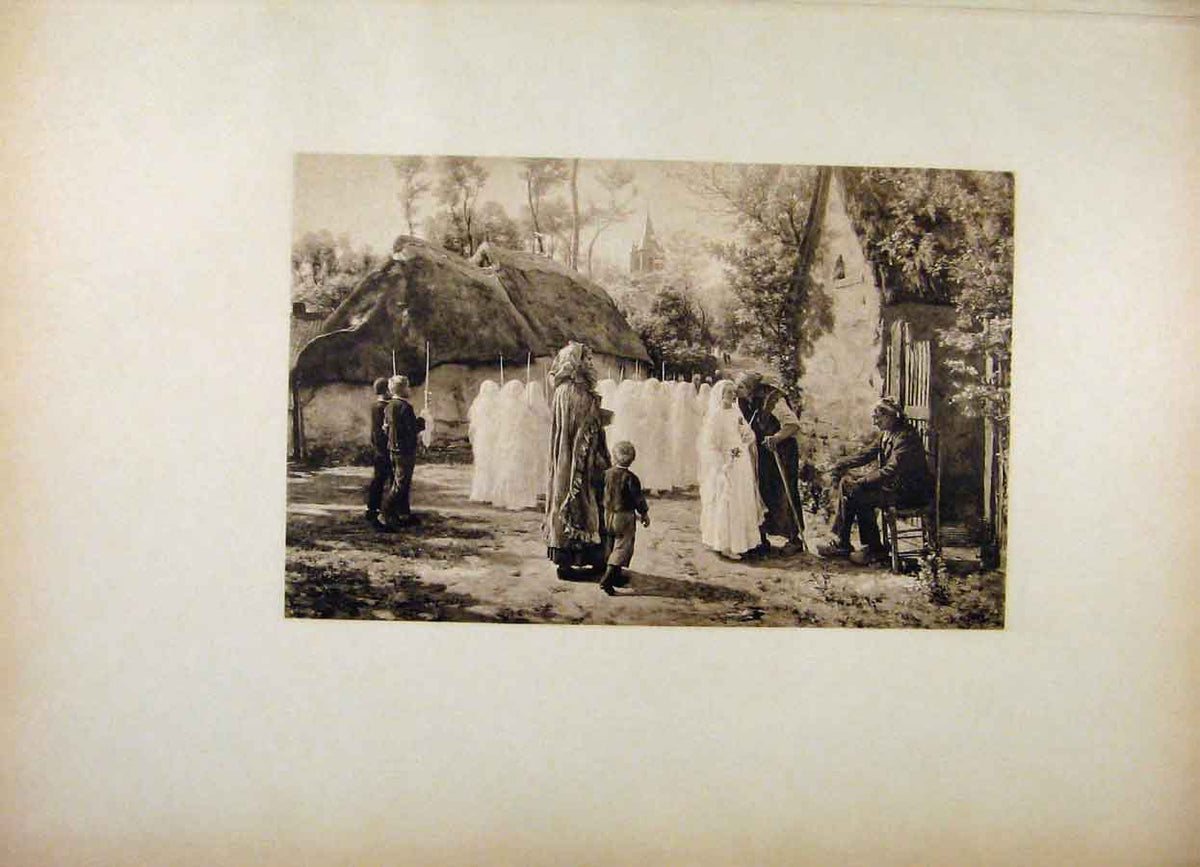 Original Old Antique Print French Art Communicants The First Communion Breton
