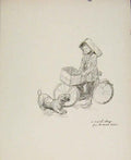 Original Old Antique Print Drawing Sketch Dog Man On Bicycle Rogue'S Gallery