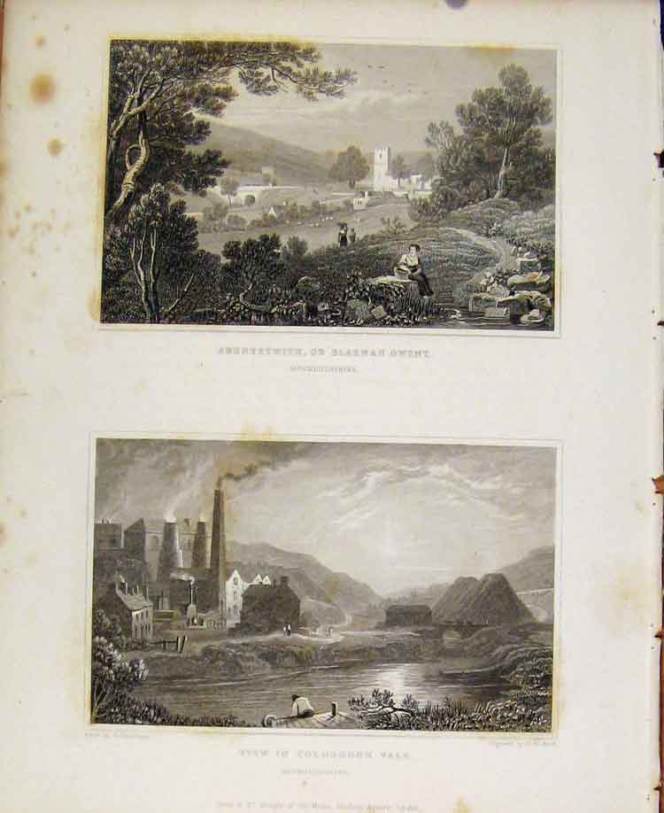 Original Old Antique Print Aberystwith Blaenau Gwent Cbrook Vale Monmouthshire