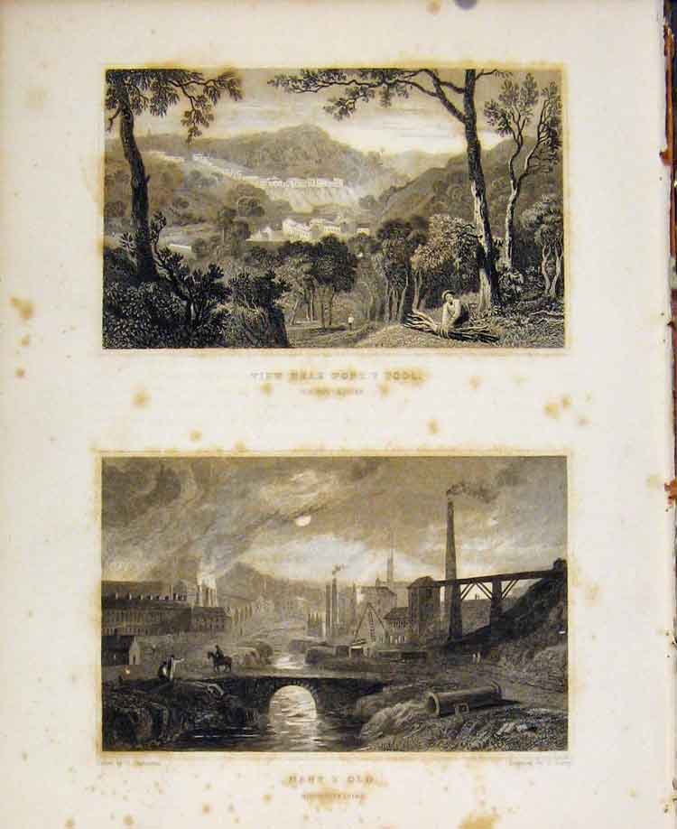 Original Old Antique Print View Near Pont Y Pool Nant Y Glo Monmouthshire Wales