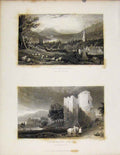 Original Old Antique Print Crickhowel & Castle Brecknockshire Wales