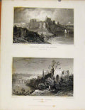 Original Old Antique Print Chepstow From The Bridge & Castle Monmouthshire Wales