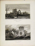 Original Old Antique Print Lamphey Palace & Pille Priory Pembrokeshire Wales