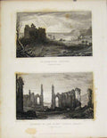 Original Old Antique Print Ostermouth Castle & Remains Abbey Church Neath Wales