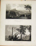 Original Old Antique Print Penrhyn Castle & Llangollen Church Wales
