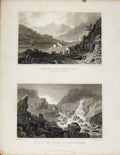 Original Old Antique Print Snowdon From Capel Curig & Fall Ogwen Nant Frangon