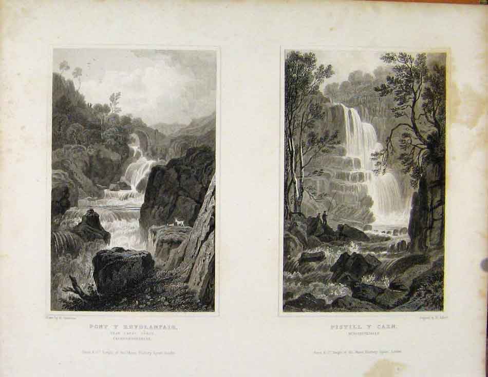 Old Antique Print Pont Y Rhydlanfair Caernarvonshire Pistill Y Caen Wales