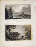 Old Antique Print Suspension Bridge Conway & Castle Caernarvonshire Wales