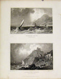 Original Old Antique Print Penmaen Mawr Cruccueth Castle Caernarvonshire Walese