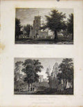 Original Old Antique Print Overton Church Flintshire Valle Crucis Abbey Wales