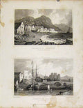 Original Old Antique Print Abermaw Barmouth Merionethshire Rhuddlan Castle Wales