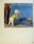 Original Old Antique Print At Waters Edge Ducks And Boats By J Dowd & B Spender