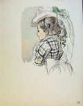 Original Old Antique Print Young Girl Wearing Hat By J Dowd & B Spender
