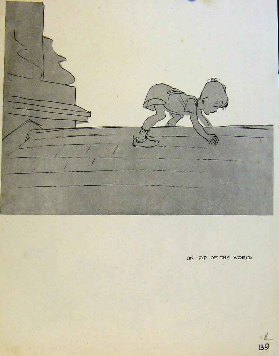 Original Old Antique Print Children Playing Sketch Pen Drawing Serious Business