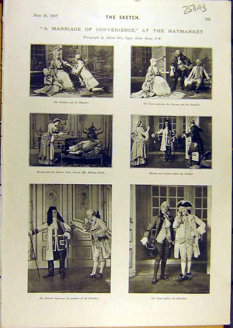 Original Old Antique Print 1897 Haymarket Scenes Marriage Convenience Theatre