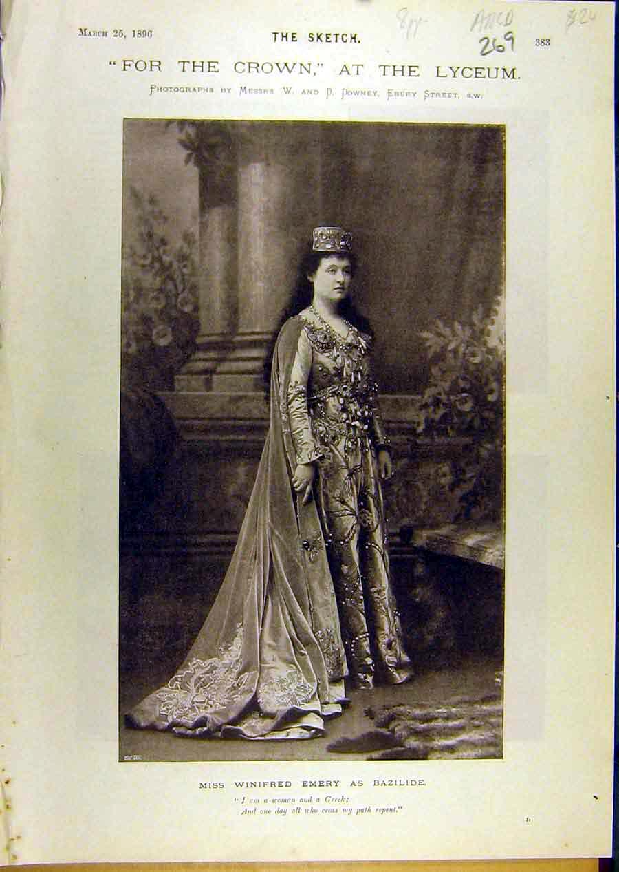 Original Old Antique Print 1896 Lyceum Actress Theatre Emery Scenes The-Crown