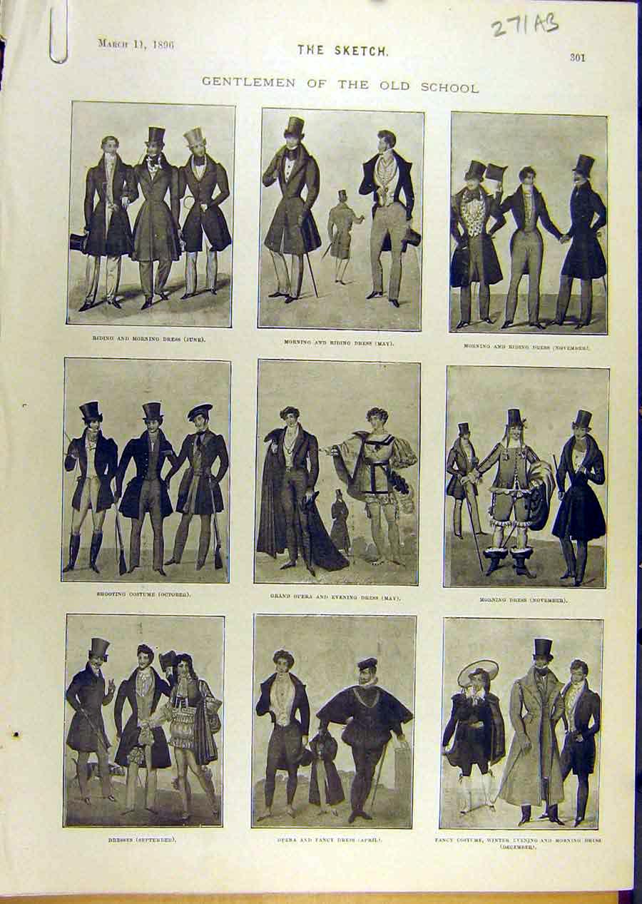 Original Old Antique Print 1896 Gentlemen -School Sketches Fashions Dress 19th