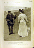 Original Old Antique Print 1897 Sketch Countryman Lady Gents Judge Comedy 19th