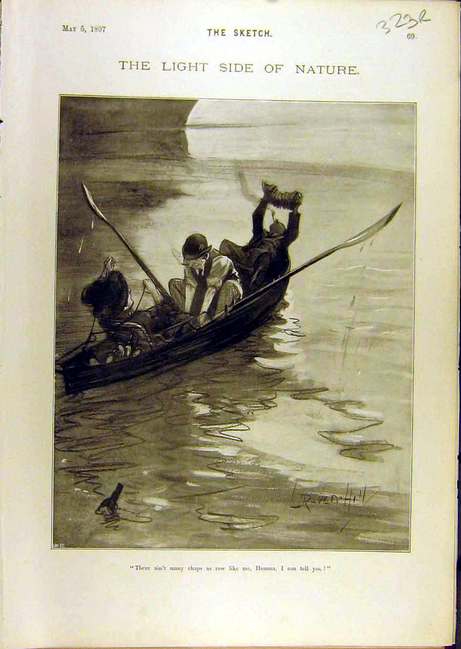 Original Old Antique Print 1897 Sketch Comedy Butter-Fly Hives Boat Victorian