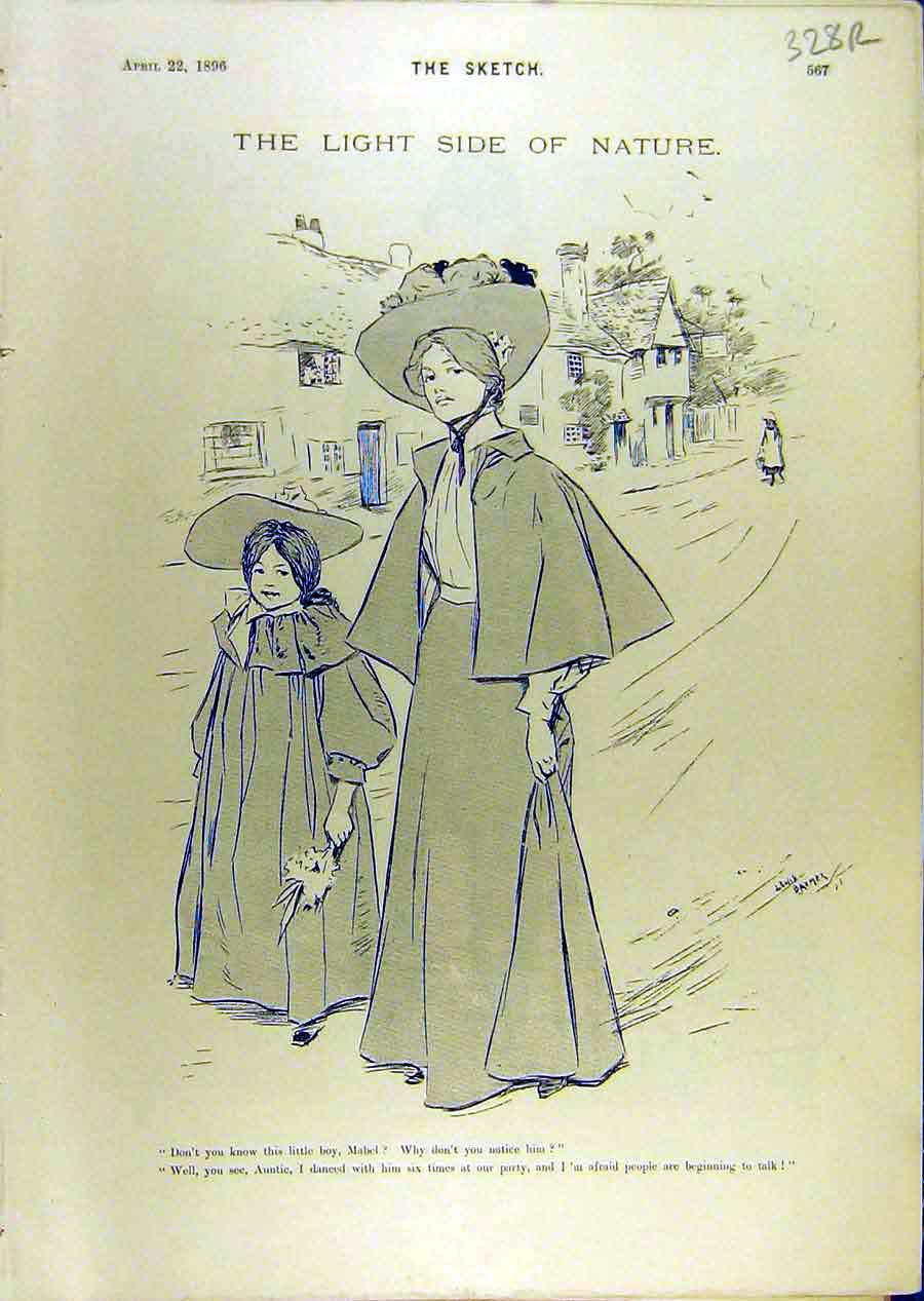 Old Antique Print 1896 Lady Girl Comedy Sketch Policeman Bobby Dog Arrest 19th