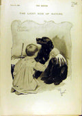 Original Old Antique Print 1896 Spring Cleaning Dog Boy Lady Bicycle Sketch
