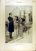 Original Old Antique Print 1896 Lady Gent Sketch Comedy Fishermen Gents 19th