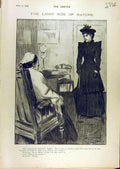 Original Old Antique Print 1896 Sketch Lady Applicant Job Gent Blind Man 19th