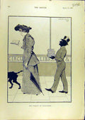 Old Antique Print 1896 Library Knnowledge Comedy Sketch Cigarrete Smoke 19th