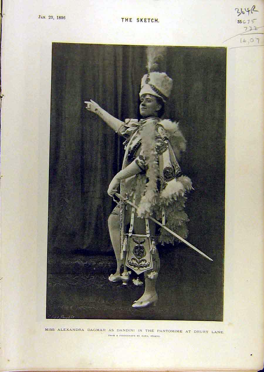 Original Old Antique Print 1896 Dagmar Dandini Drury Lane Olliffe Theatre 19th