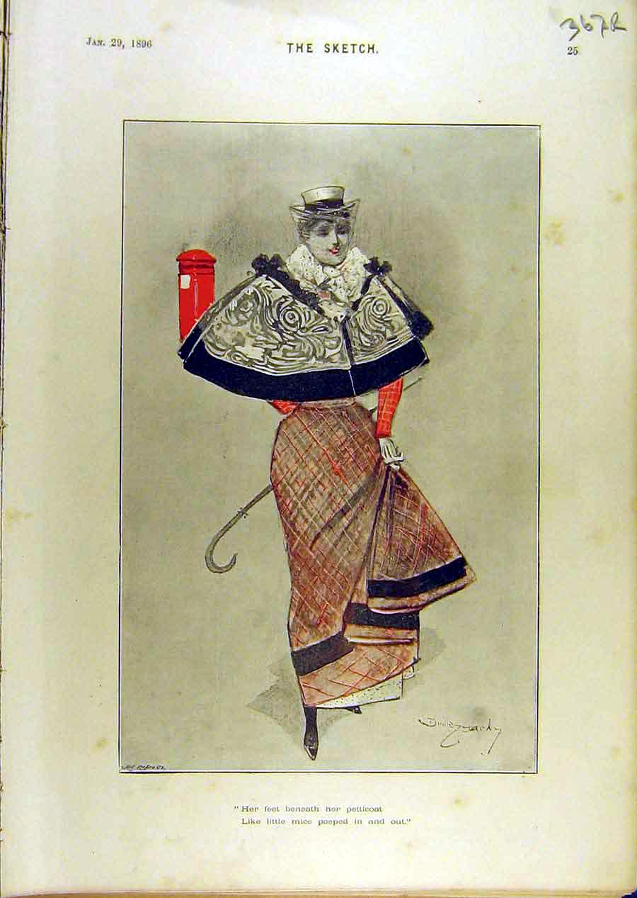 Original Old Antique Print 1896 Lady Petticoat Sketch Gent Alice Comedy 19th