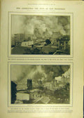 Original Old Antique Print 1906 Fire Burning Business Quarter San Francisco 20th