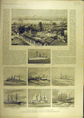 Original Old Antique Print 1898 United States Navy Ships Cuba Cruiser Gunboat