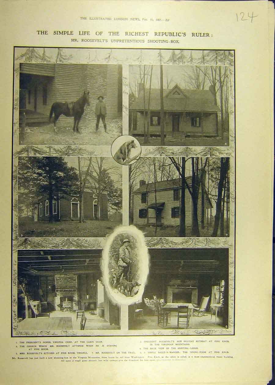 Original Old Antique Print 1907 Roosevelt Shooting Box Horse President 20th