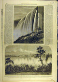 Original Old Antique Print 1860 Horseshow Fall Niagara American Water Victorian