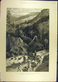 Original Old Antique Print 1888 D'Orsay Bridle-Path Horse Rider Bridge River