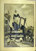 Original Old Antique Print 1889 Breakfast Farm Animals Geese Donkey Maid 19th