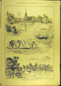 Original Old Antique Print 1884 Great Marlow Richmond Regatta Yacht Race 19th