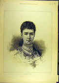 Old Antique Print 1883 Empress Russia Portrait Royal Lady Social History 19th