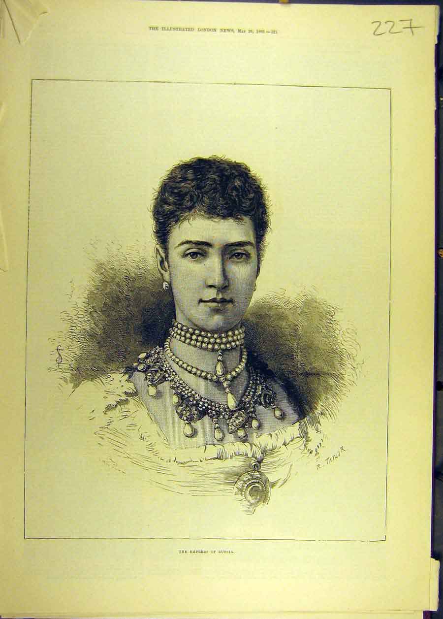 Old Antique Print 1883 Empress Russia Portrait Royal Lady Social History 19th