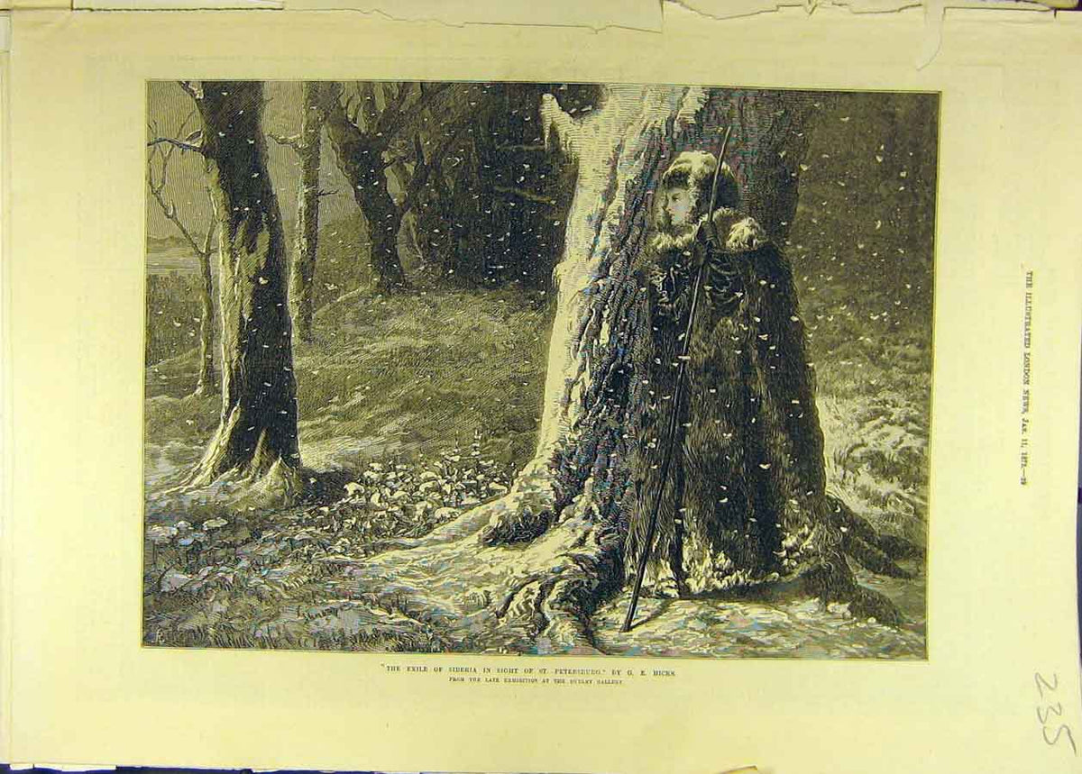 Original Old Antique Print 1873 Exile Siberia St. Petersburg Hicks Lady Forest