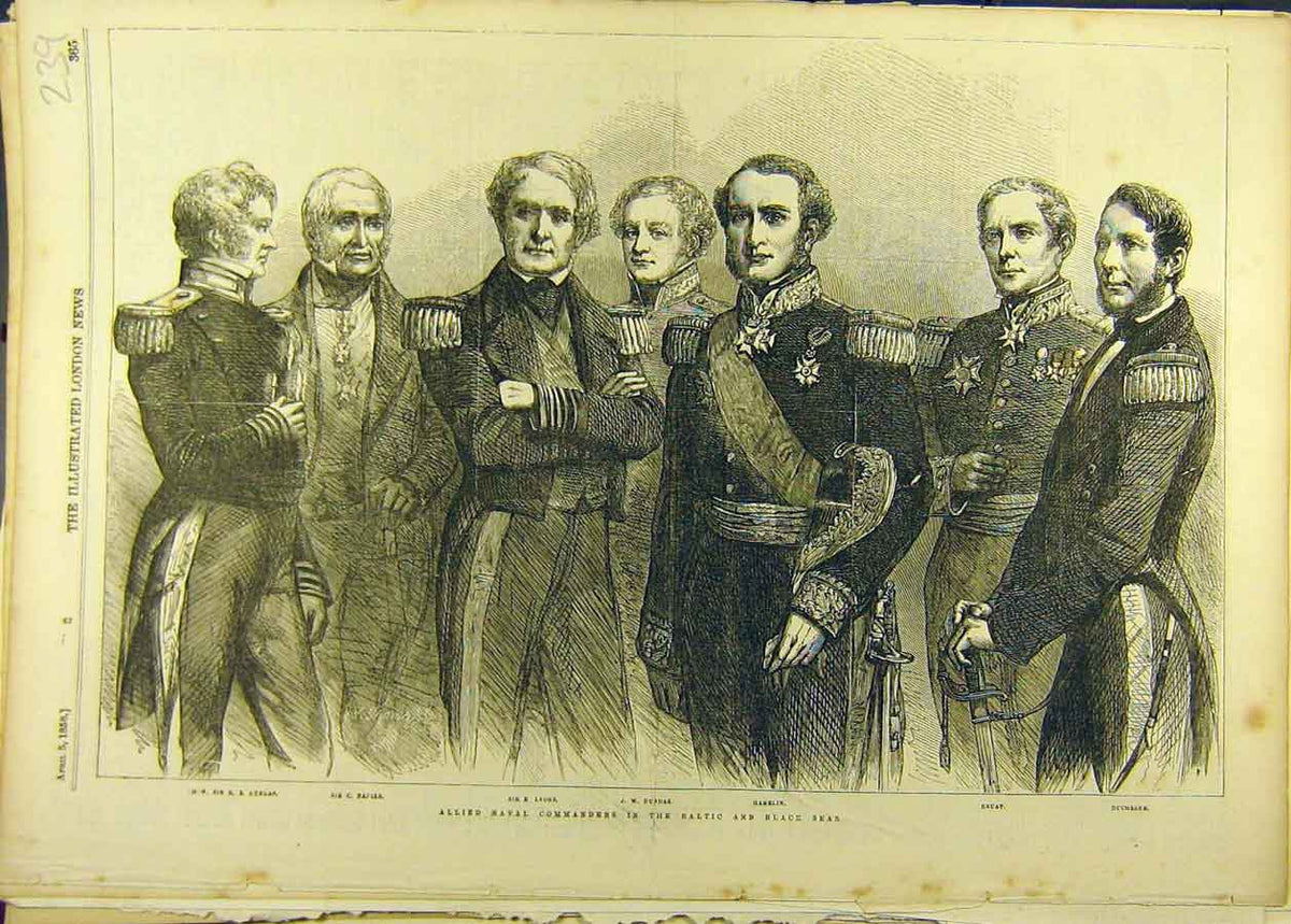 Original Old Antique Print 1856 Naval Commanders Baltic Portrait Dundas Napier