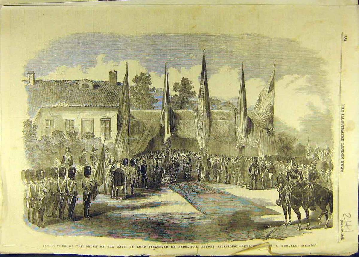 Original Old Antique Print 1855 Order Bath Investiture Stratford Redcliffe 19th