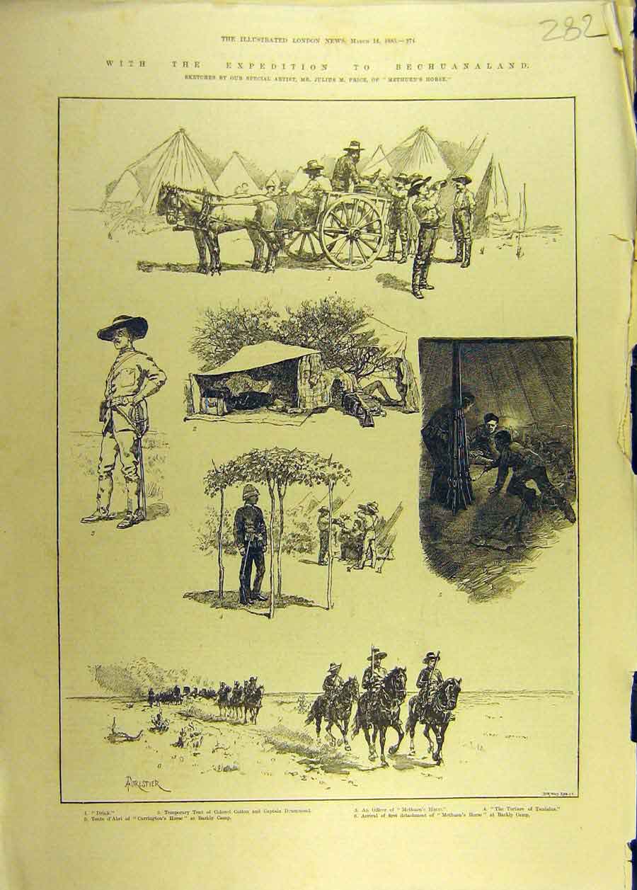 Original Old Antique Print 1885 Expedition Bechuanaland Methuen'S Horse Africa