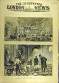 Original Old Antique Print 1890 Palace Fire King Belgians Laeken Brussels Ruins