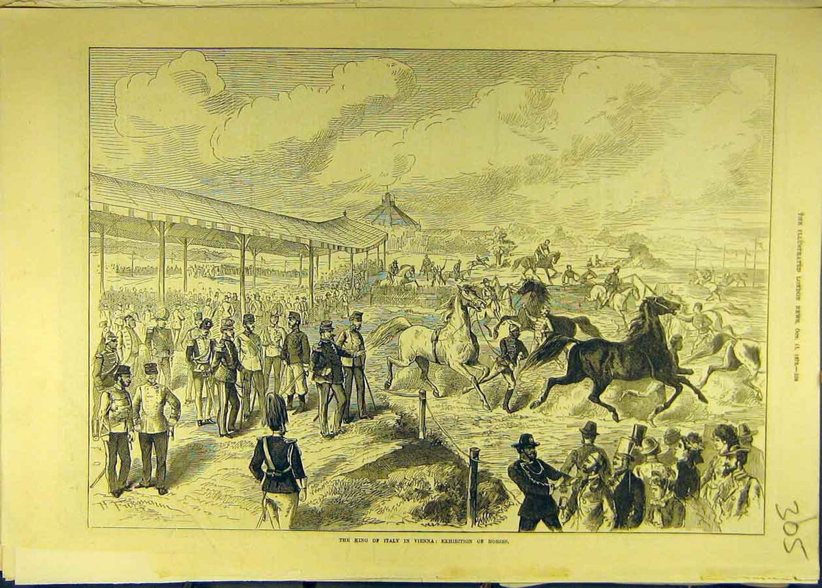 Old Antique Print 1873 King Italy Vienna Exhibition Horse Social History 19th