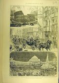 Original Old Antique Print 1888 Visit Royal German Emperor Rome Naples Victorian