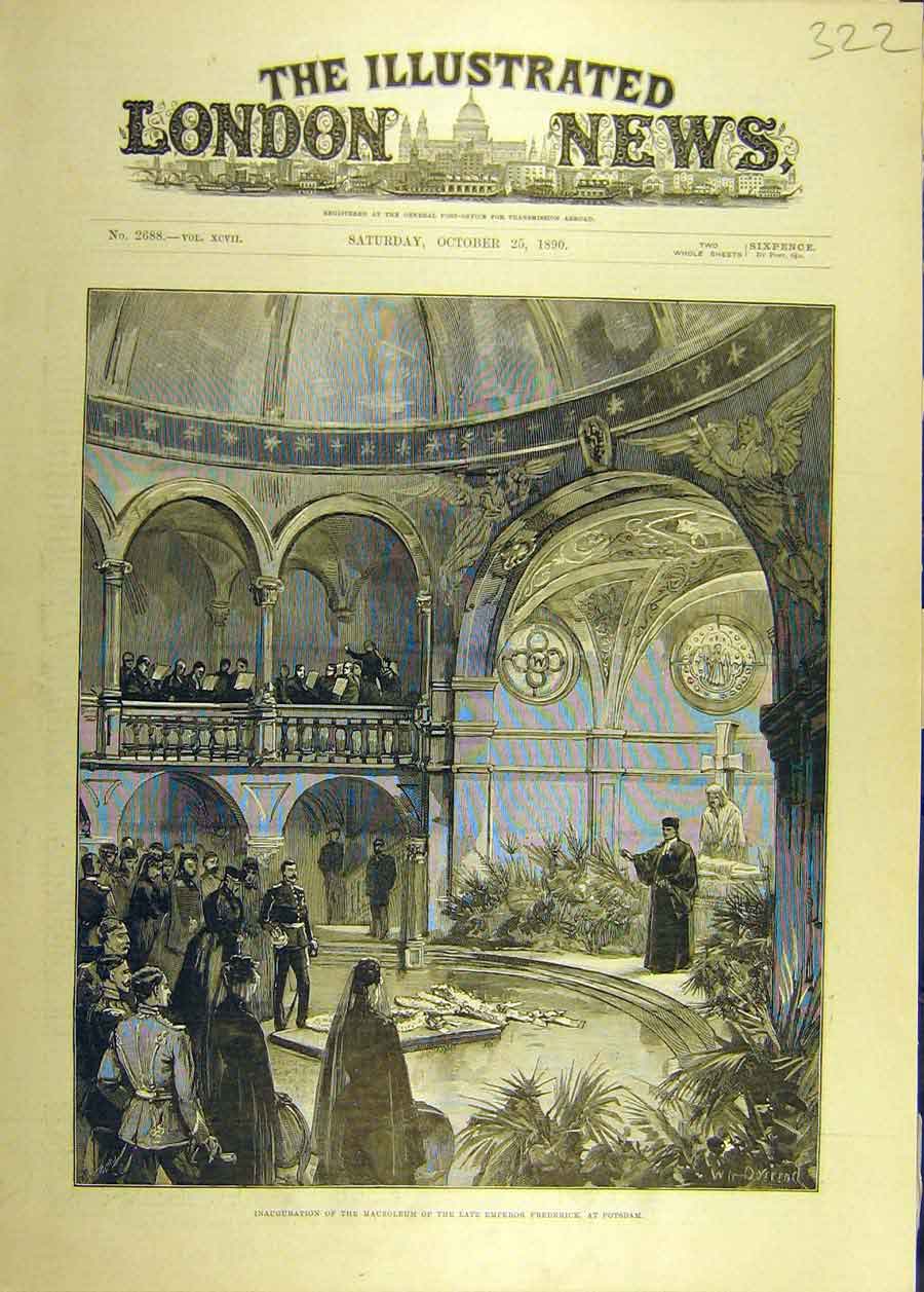 Original Old Antique Print 1890 Inauguration Mausoleum Emperor Frederick Potsdam
