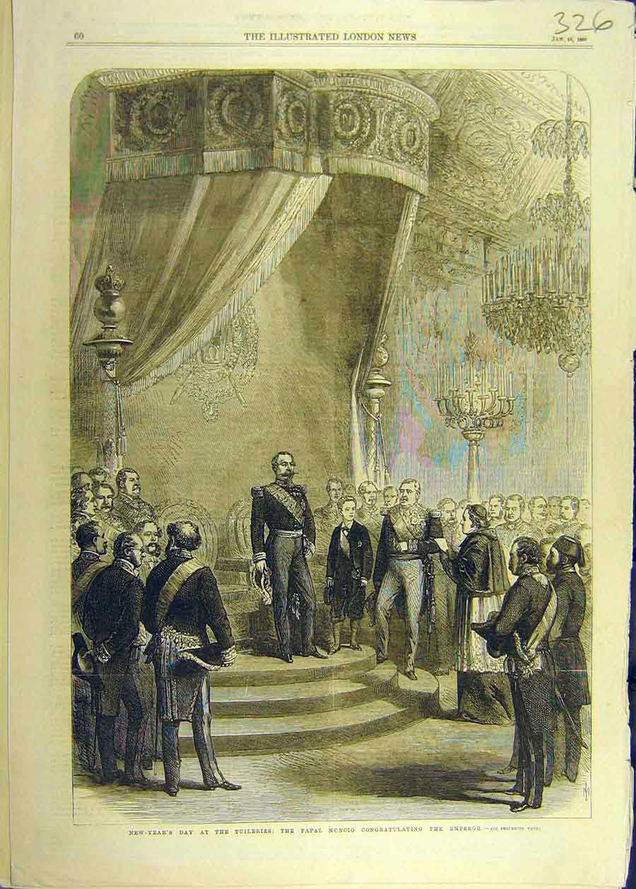 Original Old Antique Print 1869 New-Year Tuileries Papal Nuncio Emperor 19th