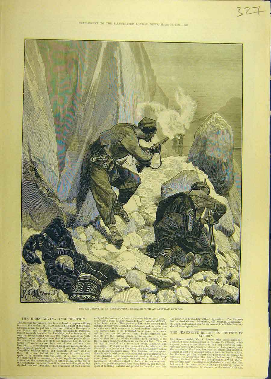 Original Old Antique Print 1882 Insurrection Herzegovina Austrian Outpost 19th