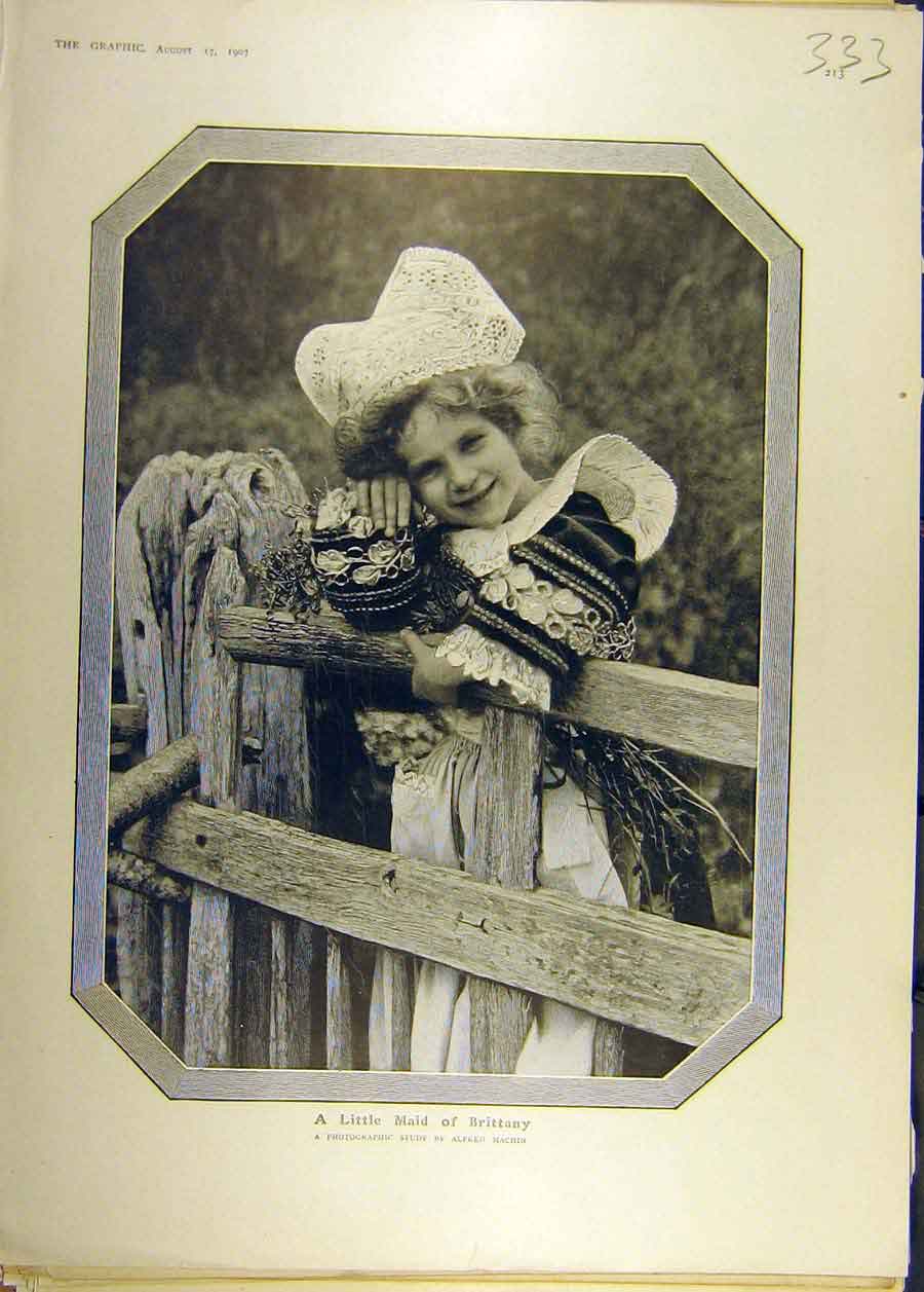 Old Antique Print 1907 Portrait Little Maid Brittany Photo Machin Fashion 20th